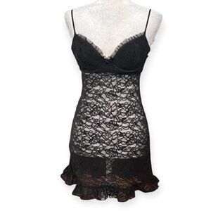 Victoria’s Secret The Lacie Black Lace Babydoll Chemise Sexy Lingerie Nightgow M